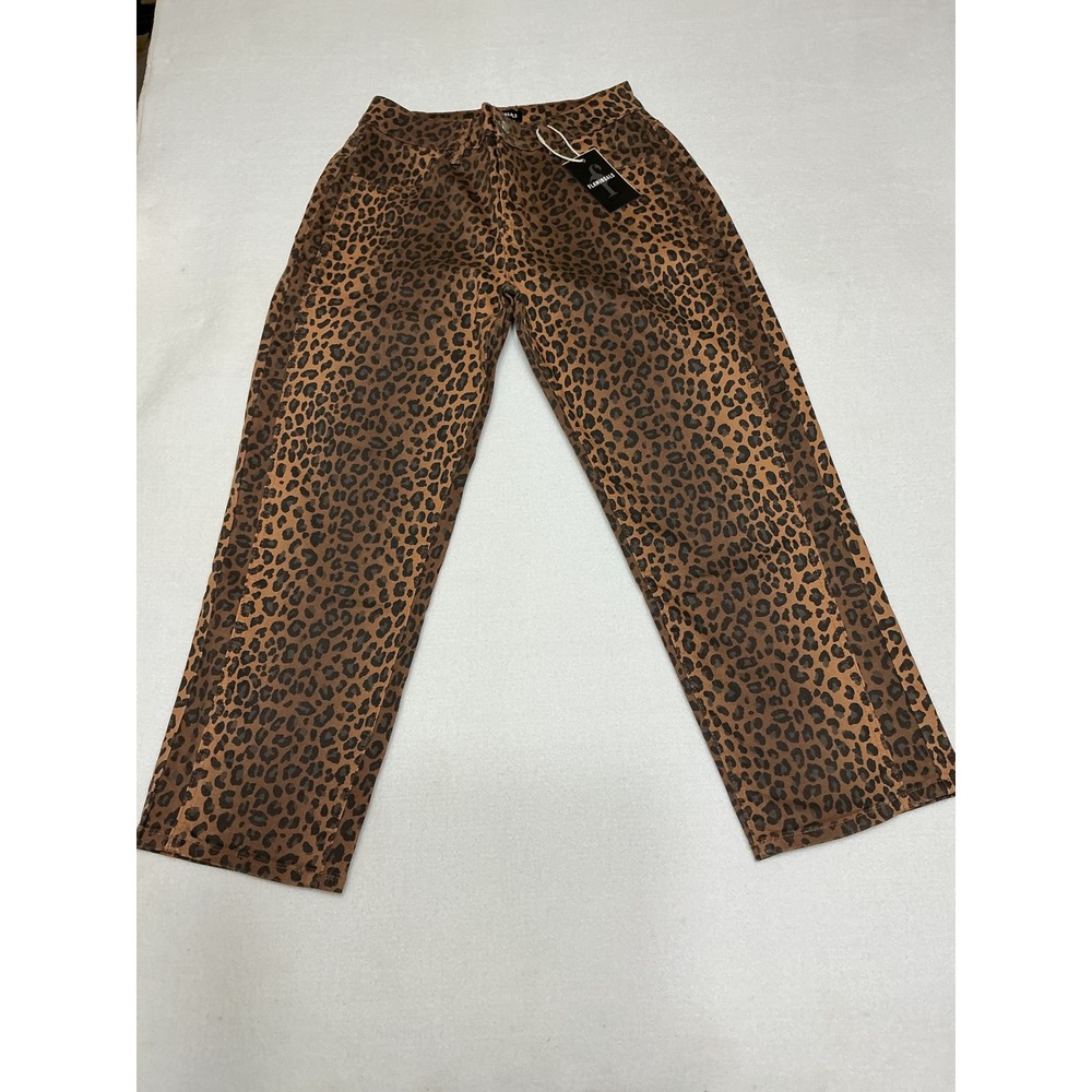 Flamingals Leopard Print Jeans Womens Wide Leg High Rise Stretch Pants NWT S